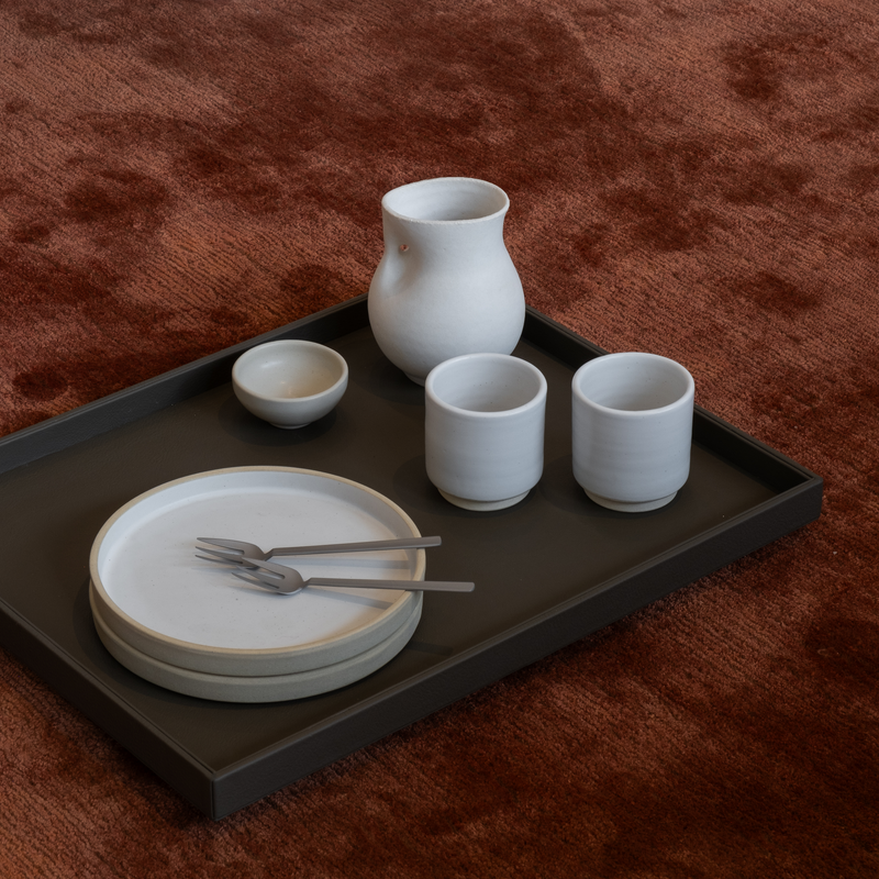 The Serving Tray: Leather - Grey - Large